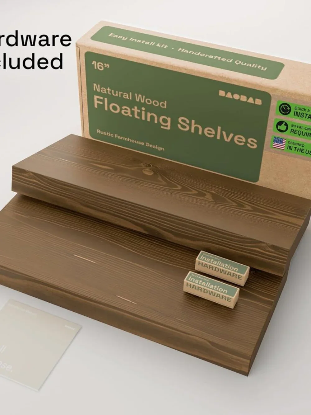 Elegant 16'' Walnut Floating Shelves - Set of 2 for Bathroom and Kitchen